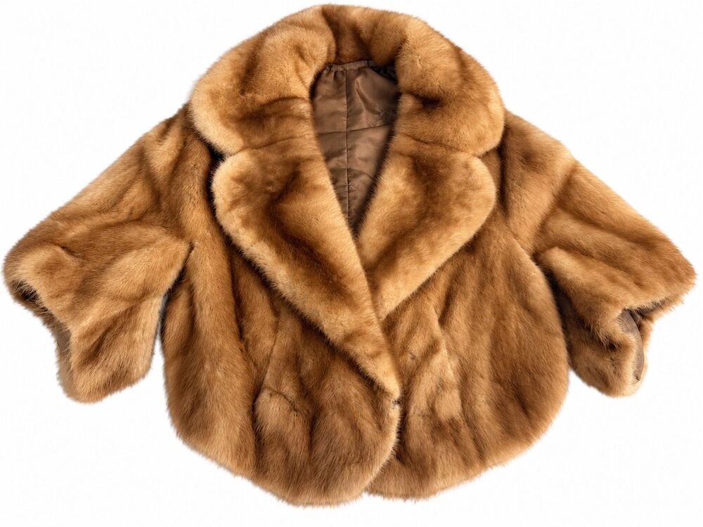 B&B Designer Furs Vintage Genuine Mink Fur Cape Jacket Honey Brown M/L
